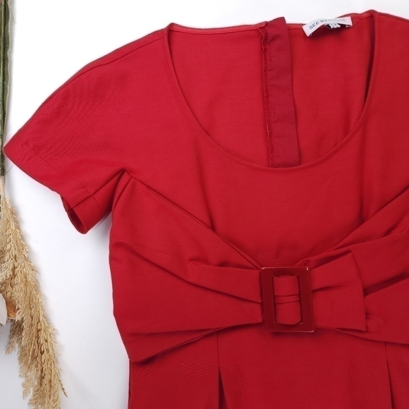 See By Chloe Anthropologie Thick Red Pleated Stretch Scoop Neck Dress Sz… - Picture 13 of 14